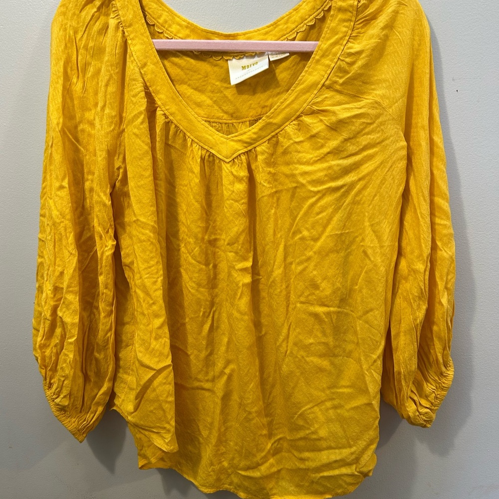 Anthropologie Maeve Mustard Yellow Blouse Size 8